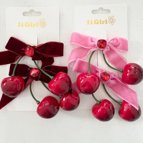 It Girl Bow with Cherries Hair Clips Bundle of 2 Sets -  NWT - Picture 1 of 3